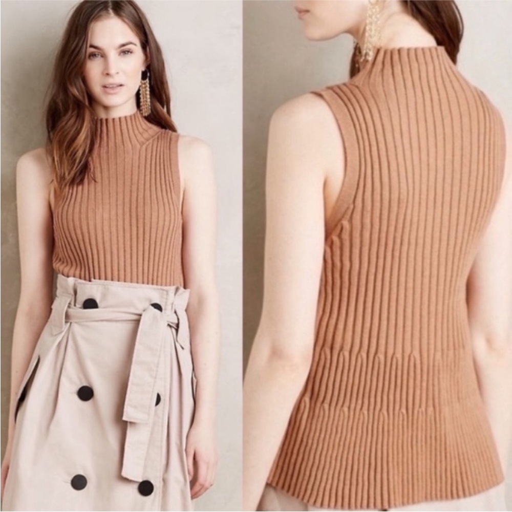 Anthropologie Wide-Ribbed Turtleneck Tank by Moth